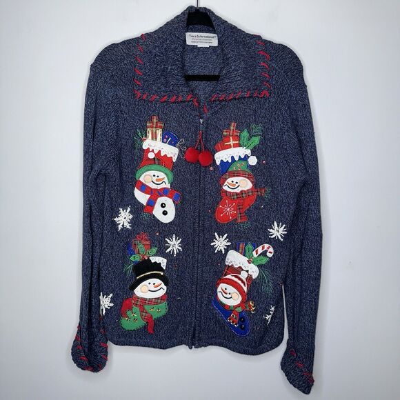 Ugly Christmas Sweater Sweaters - Tiara International Women’s Ugly Christmas Sweater Cardigan Vintage No Size